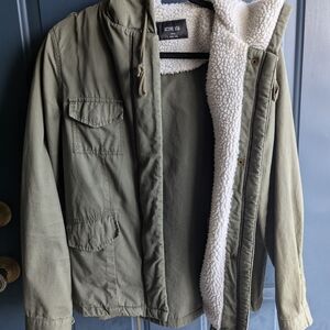 Active USA Olive Green Jacket with White Sherpa Lining